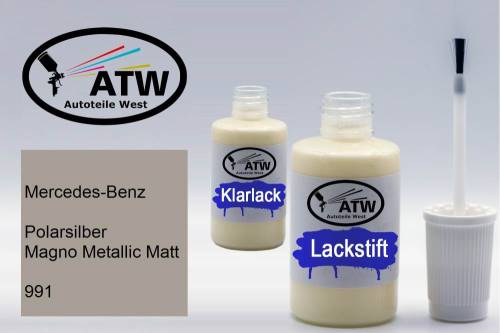 Mercedes-Benz, Polarsilber Magno Metallic Matt, 991: 20ml Lackstift + 20ml Klarlack - Set, von ATW Autoteile West.